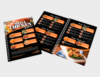 Cardápio Espiral com 8 Páginas em PVC 0,76mm Fosco Frente e Verso 13,6x21,1cm - 4x4 - 10 unid