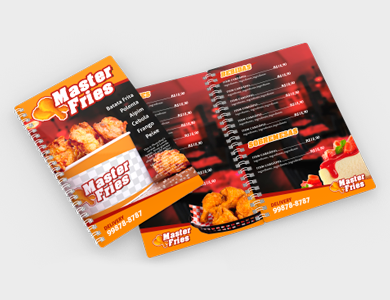 Cardápio Wire-o com 12 Páginas em PVC 0,5mm Fosco Frente e Verso 13,6x21,1cm - 4x4 - 50 unid